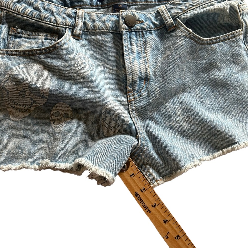 Tinsel denim shorts NEW women’s size 30 skulls y2k grunge blue distressed boho - Picture 4 of 16